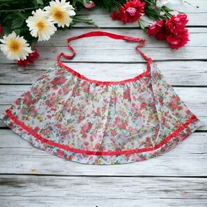 Beautiful Vintage Transparent Floral Apron Womens OS Red Tie Hostess Col…